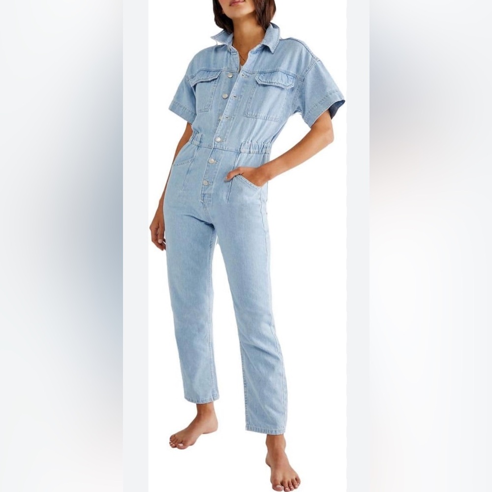 Free People We The Free Marci Jumpsuit Size Medium Color Clear Skies